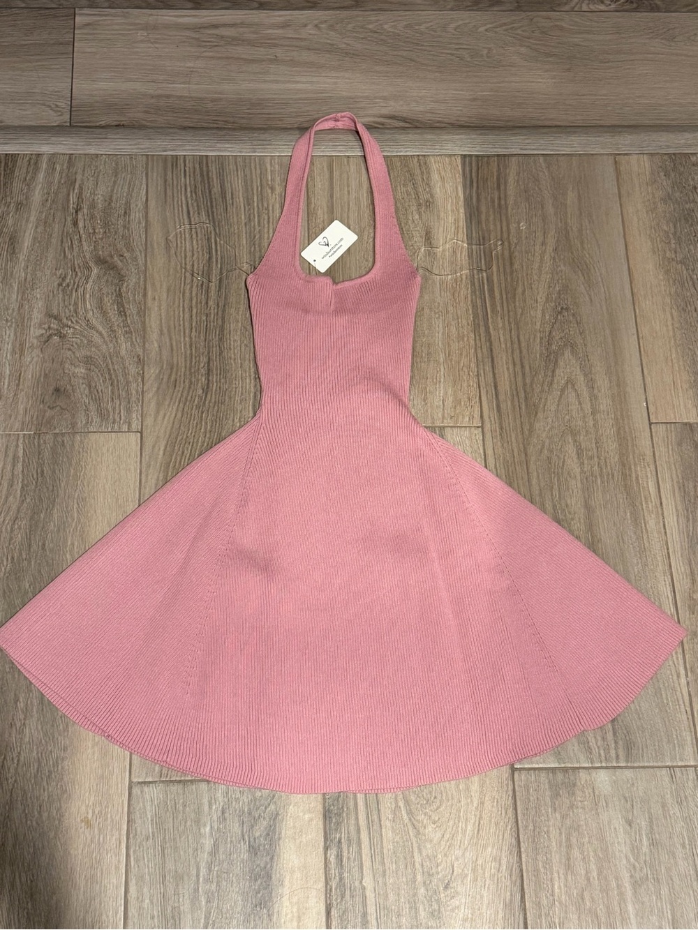 Windsor Pink Knit Halter Flare Mini Dress